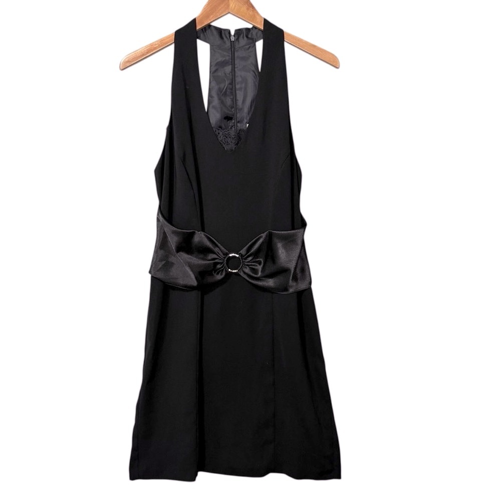 Danny & Nicole Black Cocktail Dress w/ Satin Bow Belt | Size 12